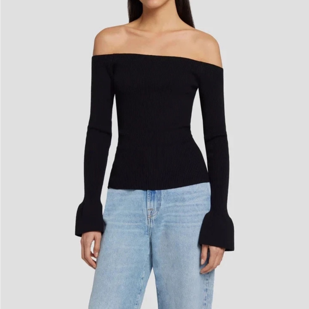 7 For All Mankind Off Shoulder Long Sleeve Sweater Black Small Retails $178